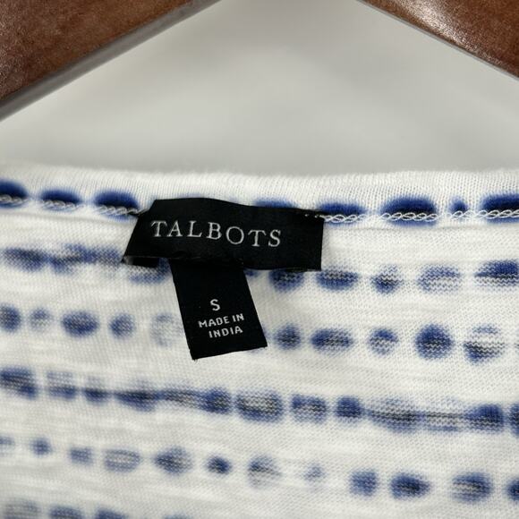 Talbots Dress Women's Small Cinch Waist Striped White Cotton Blue Dot Line - Picture 3 of 10